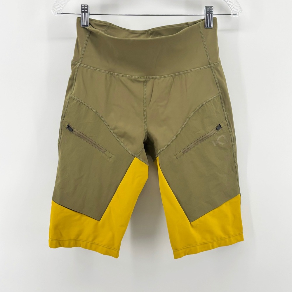 Kari Traa Ane Hiking Shorts Womens Olive Green Yellow Colorblock High Waist Zip